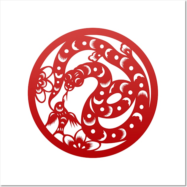 Chinese Zodiac Snake in Red Wall Art by Takeda_Art